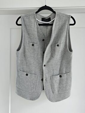 Wings + Horns Light Gray Quilted Knit Vest Cardigan